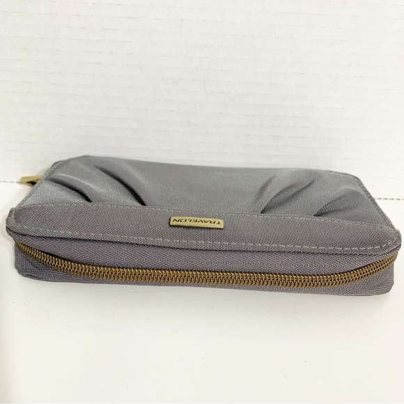 Travelon Gray and Purple RFID Blocking Zip Around Pleated Detail Wallet Organize - Picture 3 of 12